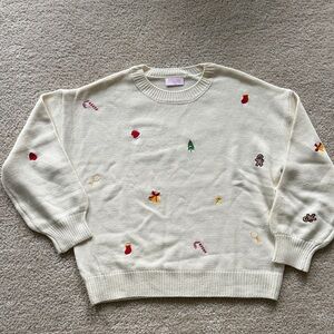 Pink Lily Cream Sweater with Festive Accents